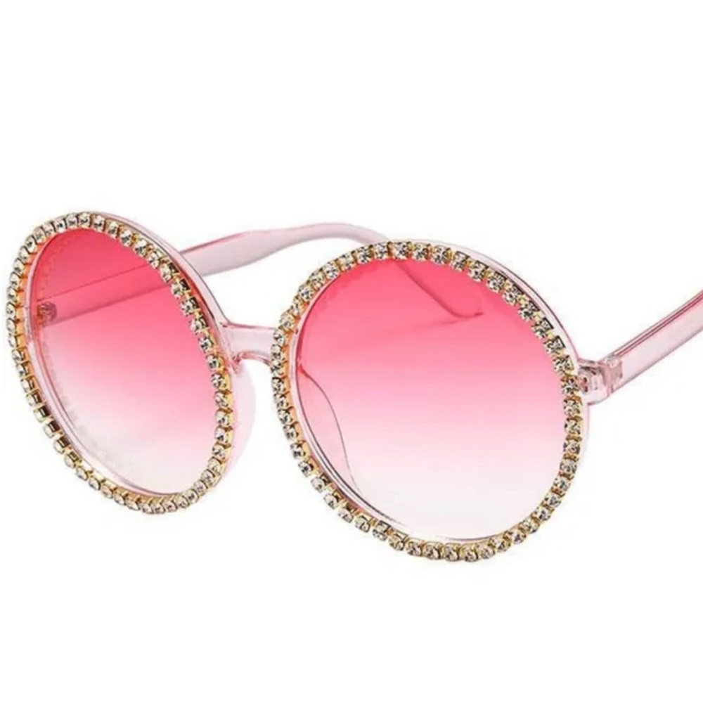 🔥BLING🆕PINK ROUND RHINESTONE SUNGLASSES